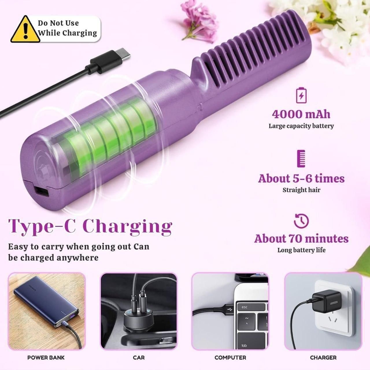 Meneflix Portable Mini Hair Straightener Cordless Rechargeable Mini Adjustable Hair Straightener Hot Comb & Surprise Gift